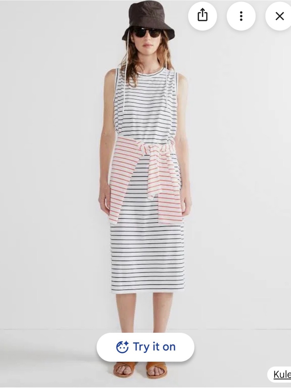 KULE size small, Cream and navy Striped Midi Tank Dress